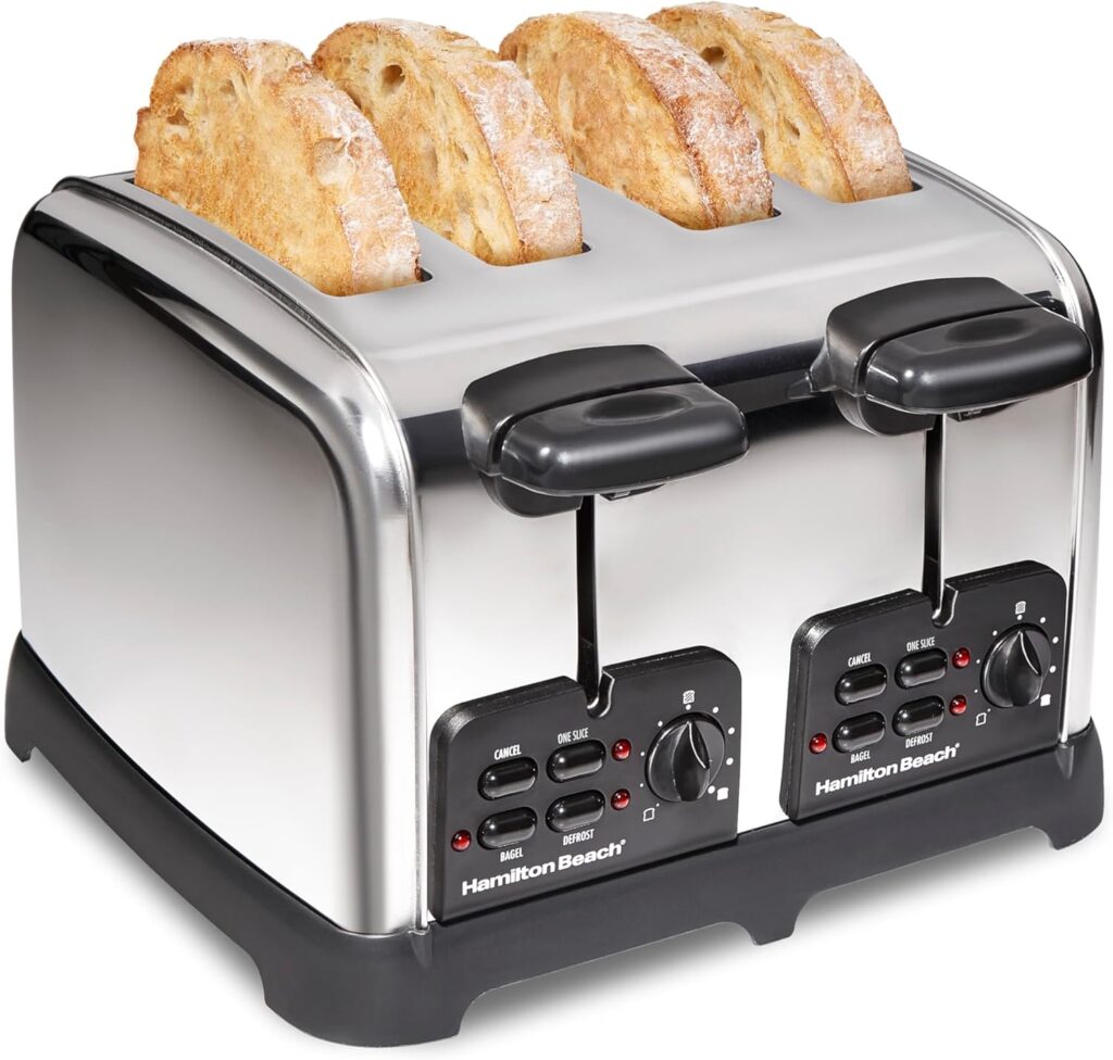 Hamilton Beach 24782 Retro Toaster with Wide Slots, Sure-Toast Technology, Bagel & Defrost Settings, Auto Boost to Lift Smaller Breads, 4 Slice, Polished Stainless Steel