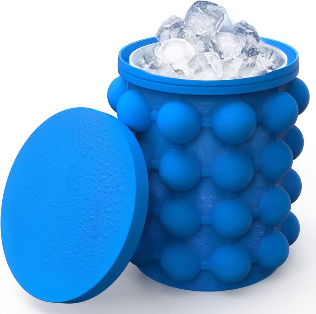 ALLADINBOX Ice Cube Mold Ice Trays, Large Silicone Ice Bucket, (2 in 1) Ice Cube Maker, Round,Portable (Dark blue)