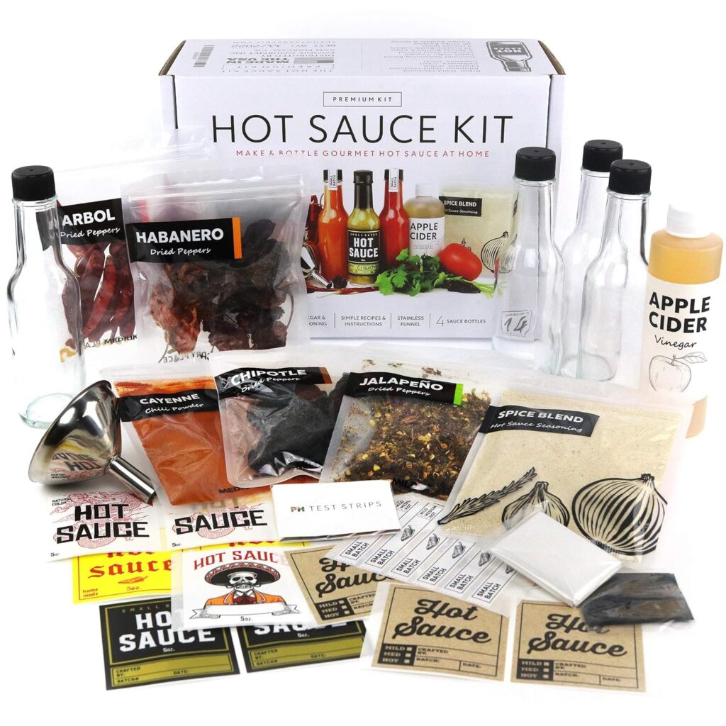 
Premium Hot Sauce Making Kit, 5 Varieties of Peppers, Jalapeno Habanero, Gourmet Spice Blend, 4 Bottles, Fun Labels, Make your own hot sauce, DIY Gift for Dad (Premium Kit)
Brand: millhouse spice co.
