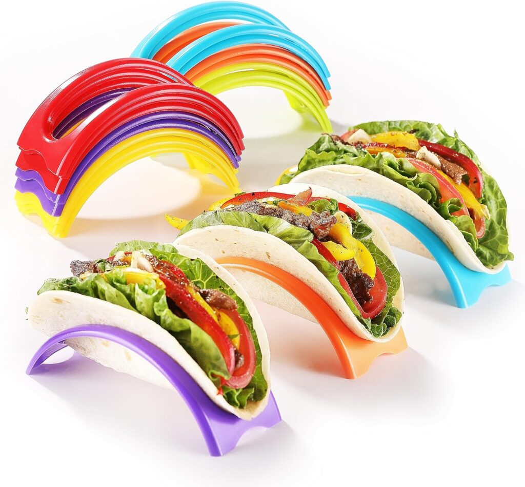 18PCS Individual Taco Holder Stand, MONGSEW Colorful Taco Holders Set of 18, Taco Stands for the individual serving, PP Materials Soft or Hard Taco Shell Holder, Dishwasher & Microwave Safe 