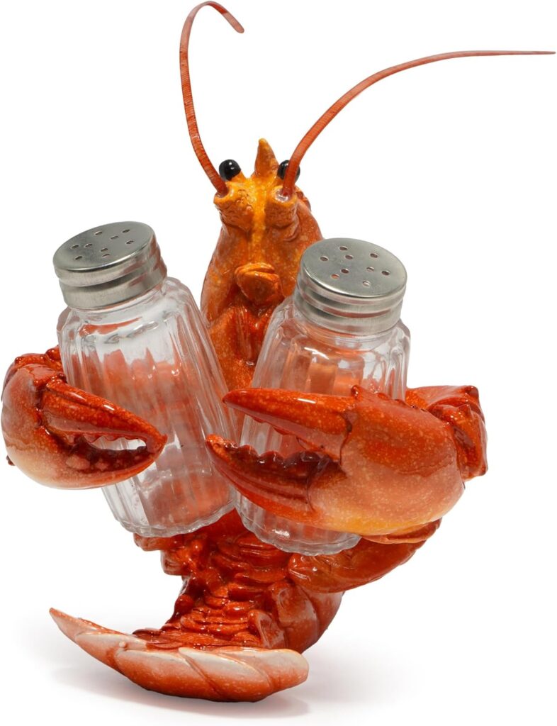 Hodao Lobster With Salt and Pepper Shaker Figurines Decoration Lobster Set with Holder Figurine for Beach Bar or Tropical Kitchen Decor Lobster Sculptures & Table Decoration By Home Gifts (Orange) 