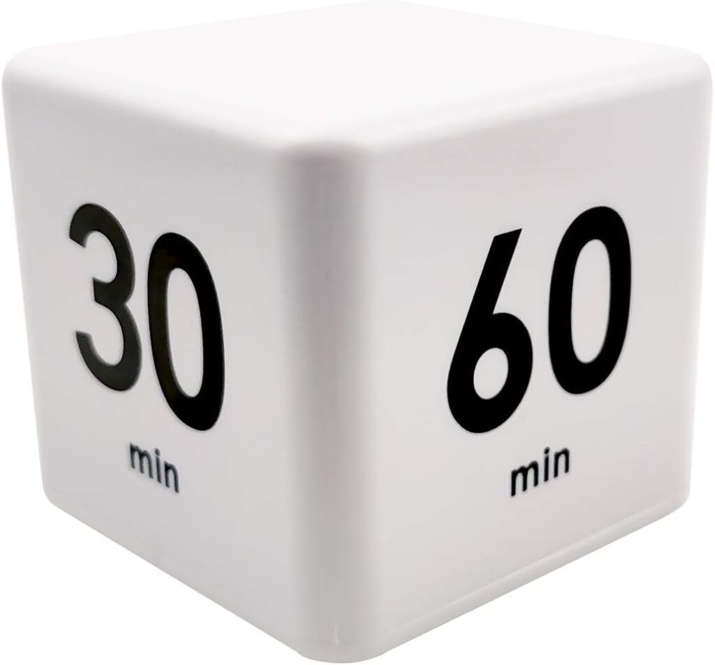 Feilifan Cube Timer, Time, Kitchen Timer Kids Timer for ADHD Productivity Workout Flip Timer Classroom for StudyTime Countdown Management Settings 15 20 30 60 Minutes-White 