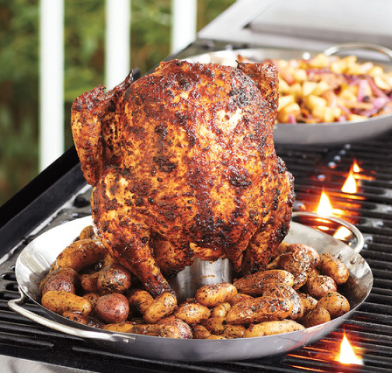 Combination Vertical Roaster and Wok for beer can chicken on the grill
