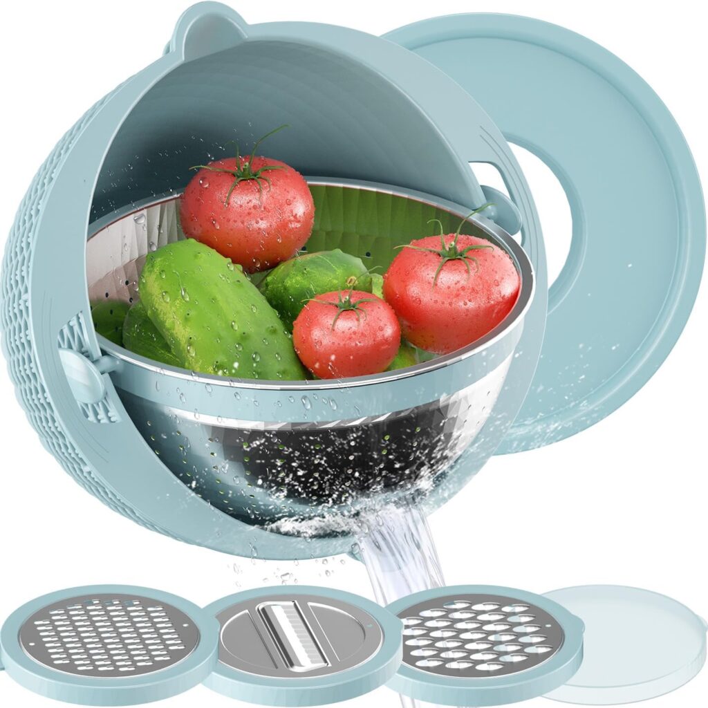 
4-1 Colander with Bowl Set - Strainers for Kitchen, Food Strainers and Colanders, Pasta Strainer, Rice Strainer, Fruit Cleaner, Veggie Wash, Salad Spinner, Apartment & Home Essentials - Blue
Visit the UTTKOJ Store
