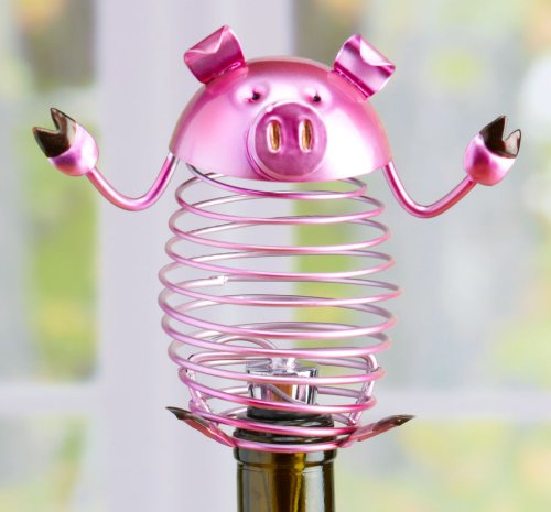 6" Decorative Spring Pink Wrought Iron Bright Pig Figurine Wine Bottle Stopper