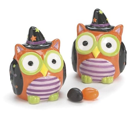 Whimsical Halloween Owl Salt and Pepper Shaker Set Adorable Halloween Decor by Burton & Burton