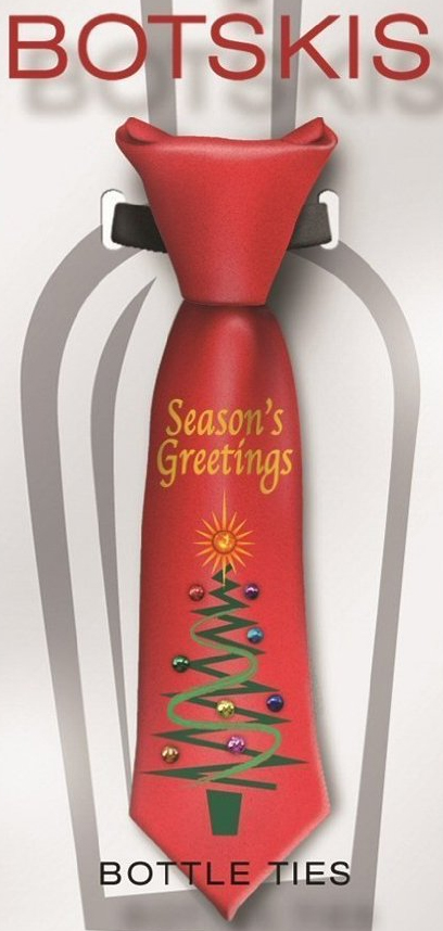 Botskis Season's Greetings / Christmas Tree Bottle Tie - Plays Jingle Bells & Blinking LED