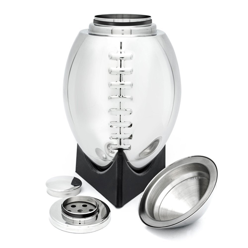 Football Cocktail Shaker with 'Kickoff Tee' Styled Stand - 24oz Premium Stainless Steel - Great for Making Martinis, Margaritas, Mojitos, and Other Mixed Alcohol and Liquor Drinks on Game Day by Stone Cask