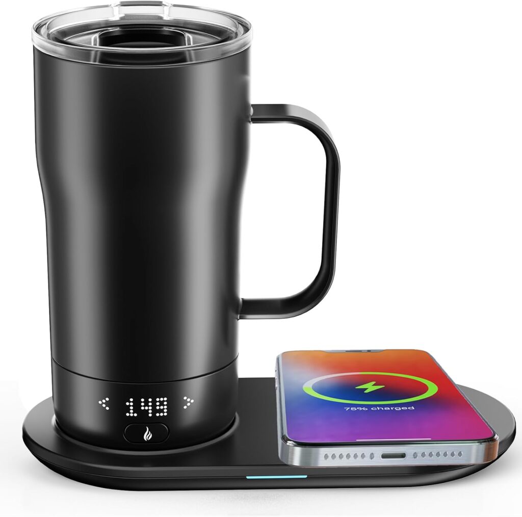 
Smart Self Heating Coffee Mug 18 Oz Temperature Control Heated Coffee Mug App Controlled Warmer Mug 5-10 Hour LED Display Keep Coffee Hot All Day Fast Wireless Charger Base Iron Black
Brand: LEGARDLILIU
