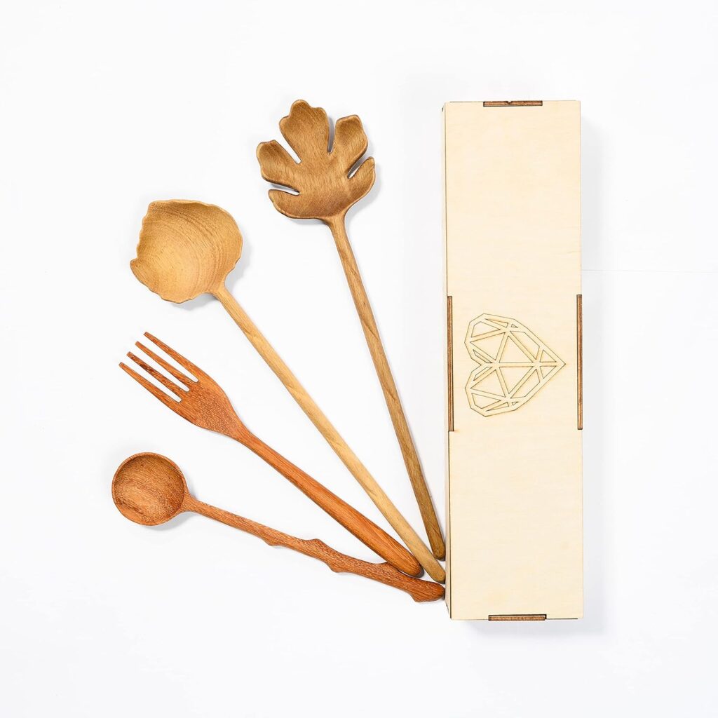 JABIHOME 4 Wooden Spoons and Forks Set