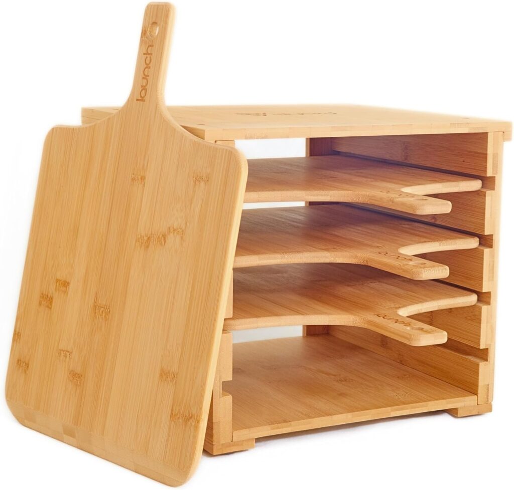 Slyced Original Pizza Peel Rack and Twin Pack of Bamboo Pizza Peels Bundle 